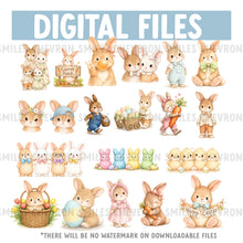Load image into Gallery viewer, Watercolor Easter Bunny Clipart Bundle – 50+ Spring PNG Graphics
