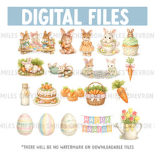 Load image into Gallery viewer, Watercolor Easter Bunny Clipart Bundle – 50+ Spring PNG Graphics