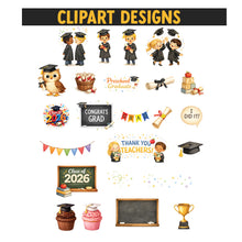 Load image into Gallery viewer, Preschool Graduation Clipart Bundle – Watercolor Kids Graduation PNGs | Class of 2026 School Clipart | Commercial Use